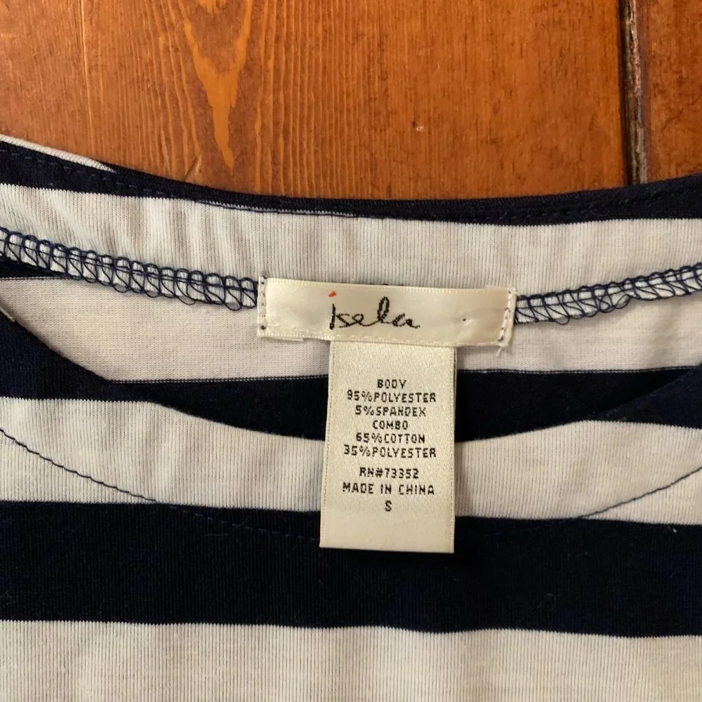 Women's Isela Navy and White Striped Gingham Nautical Ruffled Sleeves Blouse EUC - Picture 3 of 11